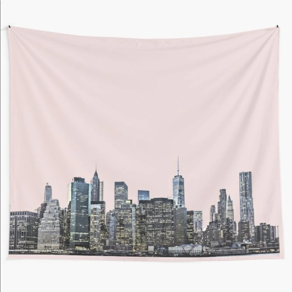 REDBUBBLE New York City Skyline Pink Tapestry